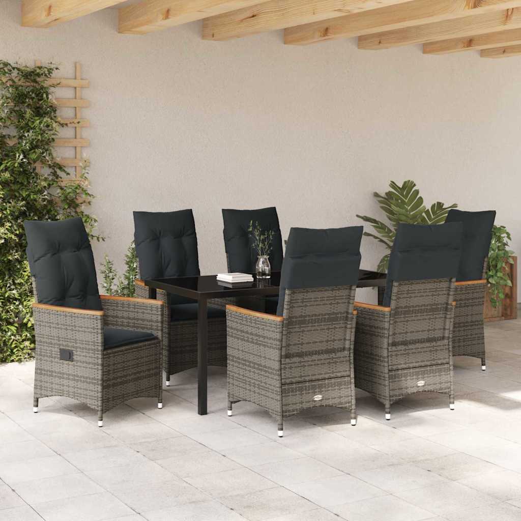 Garten Essgruppe mit Kissen 7 pcs Grau Poly Rattan