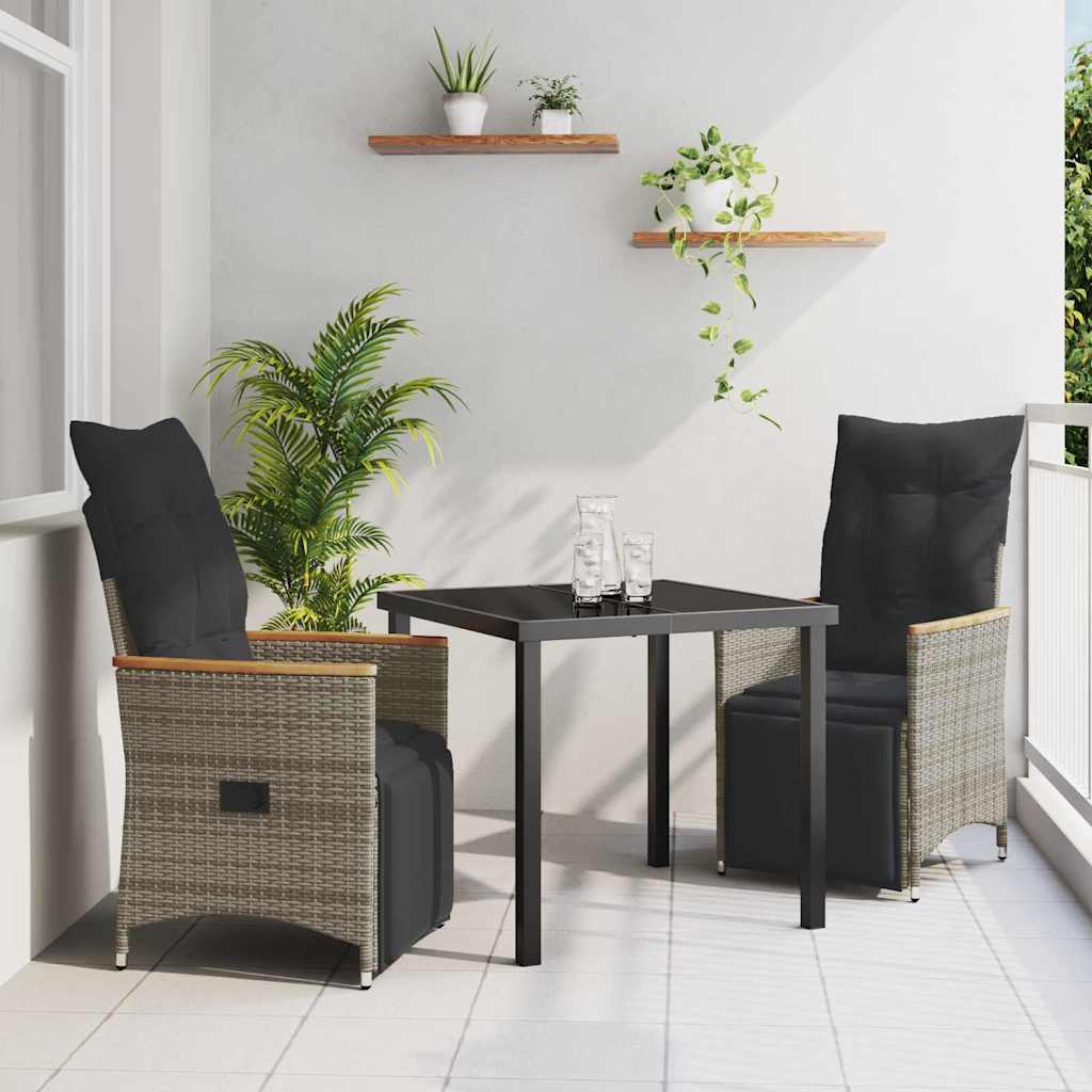 Garten Essgruppe mit Kissen 3 pcs Grau Poly Rattan