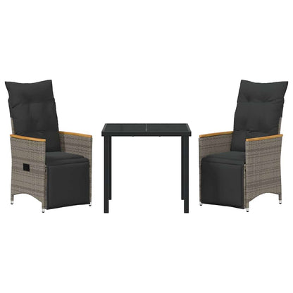 Garten Essgruppe mit Kissen 3 pcs Grau Poly Rattan