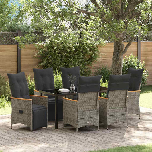 Garten Essgruppe mit Kissen 7 pcs Grau Poly Rattan