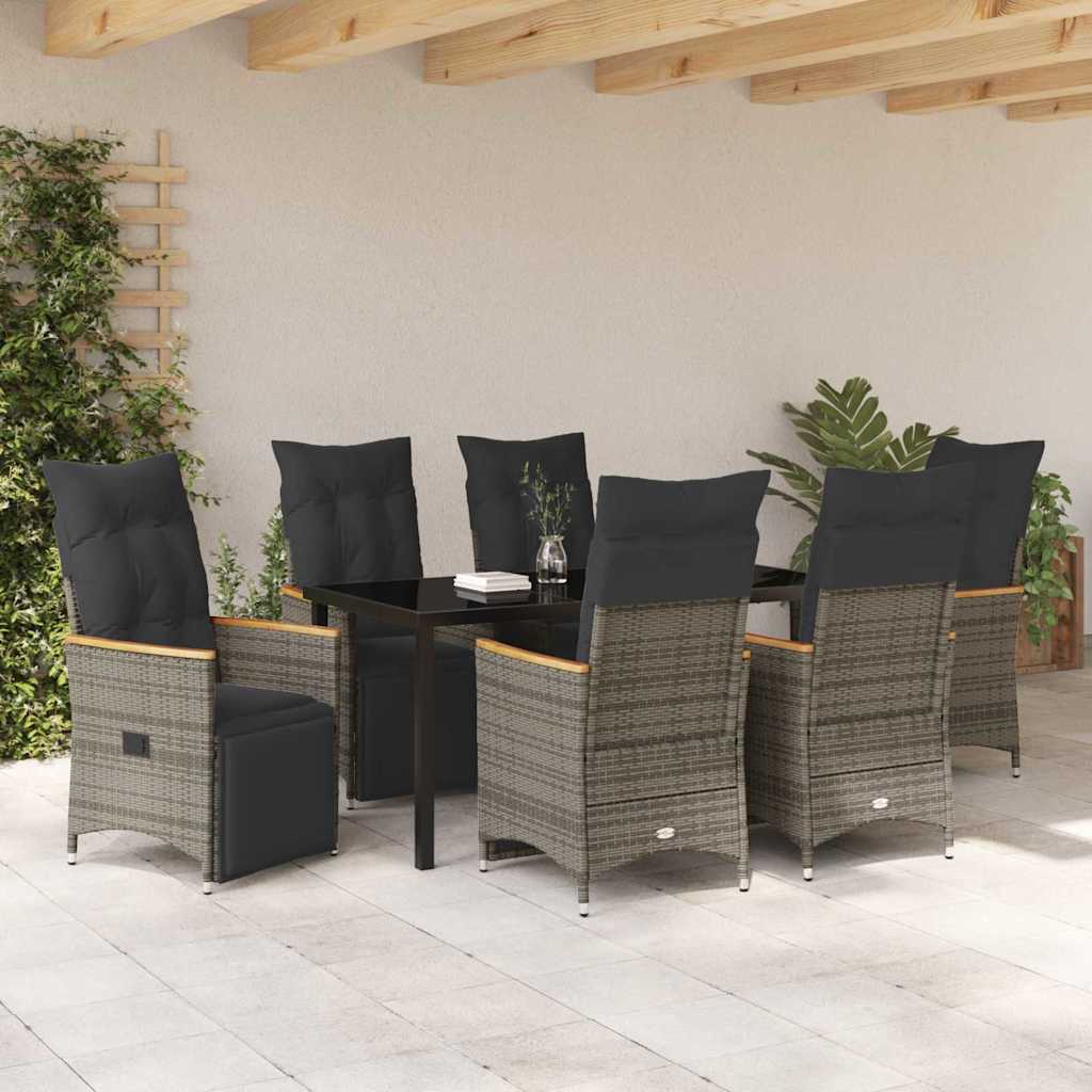 Garten Essgruppe mit Kissen 7 pcs Grau Poly Rattan
