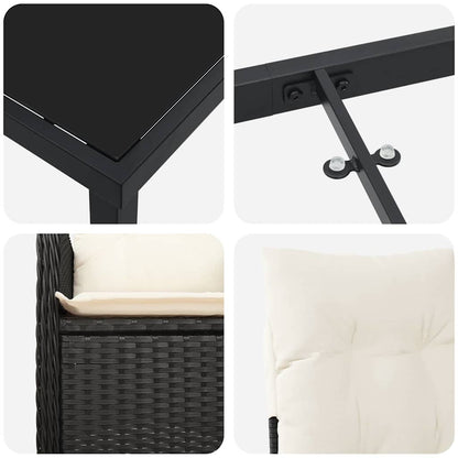 Garten Essgruppe mit Kissen 3 pcs Schwarz Poly Rattan