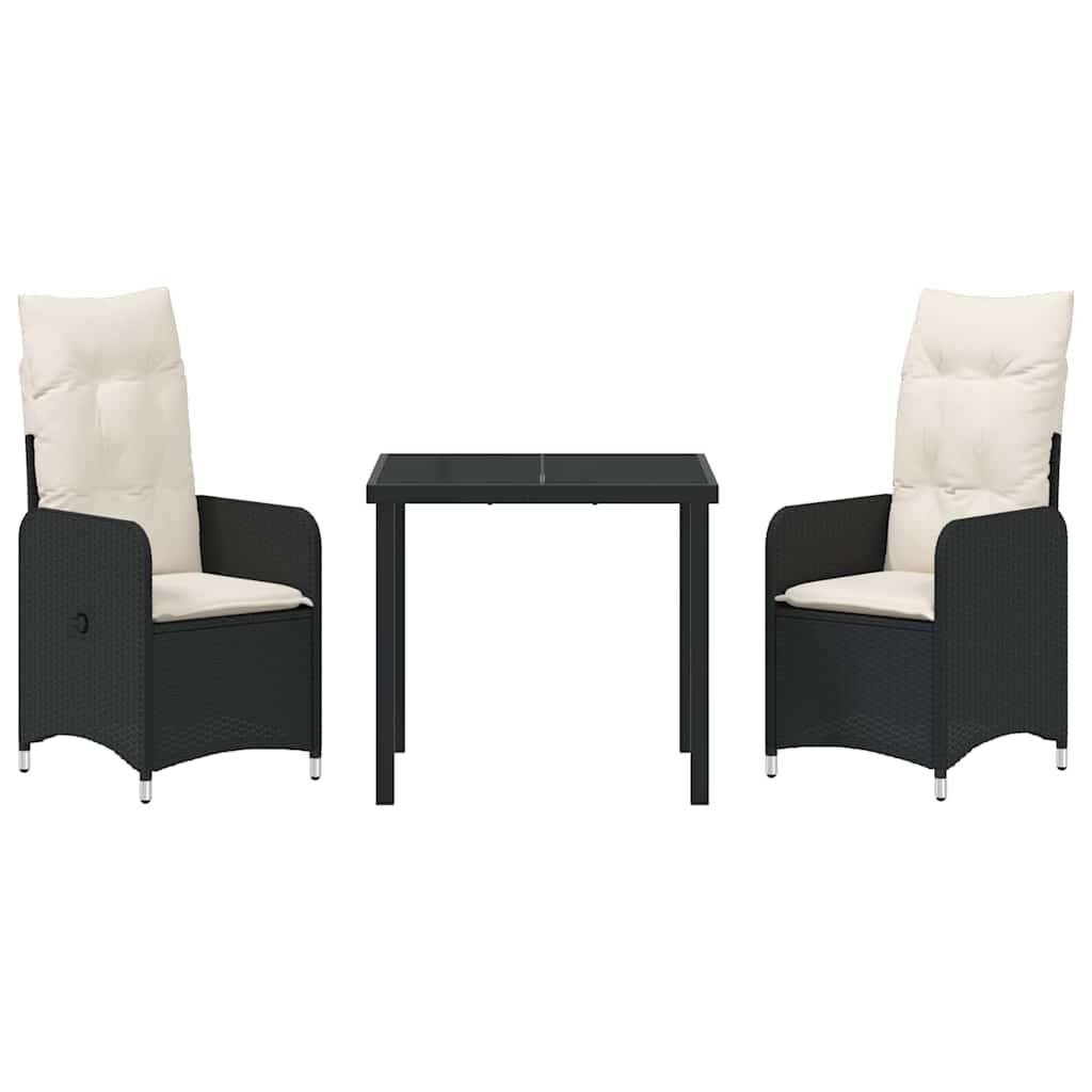 Garten Essgruppe mit Kissen 3 pcs Schwarz Poly Rattan