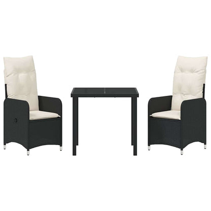 Garten Essgruppe mit Kissen 3 pcs Schwarz Poly Rattan