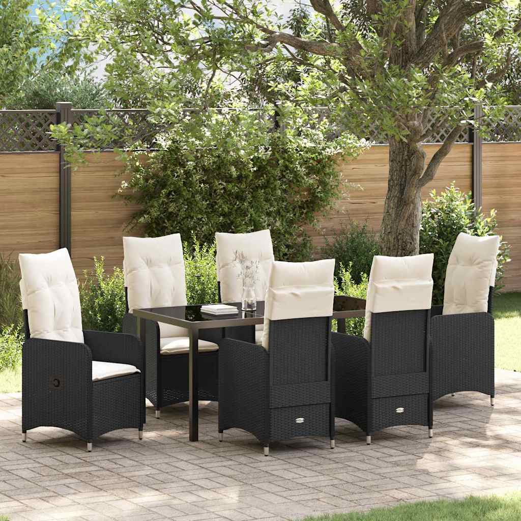 Garten Essgruppe mit Kissen 7 pcs Schwarz Poly Rattan