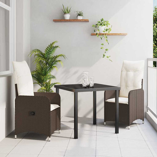 Garten Essgruppe mit Kissen 3 pcs Braun Poly Rattan