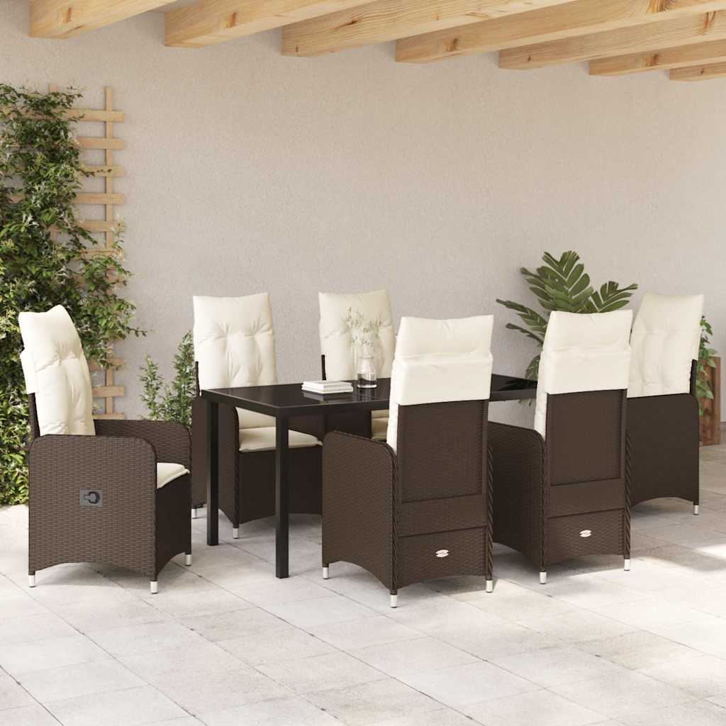 Garten Essgruppe mit Kissen 7 pcs Braun Poly Rattan