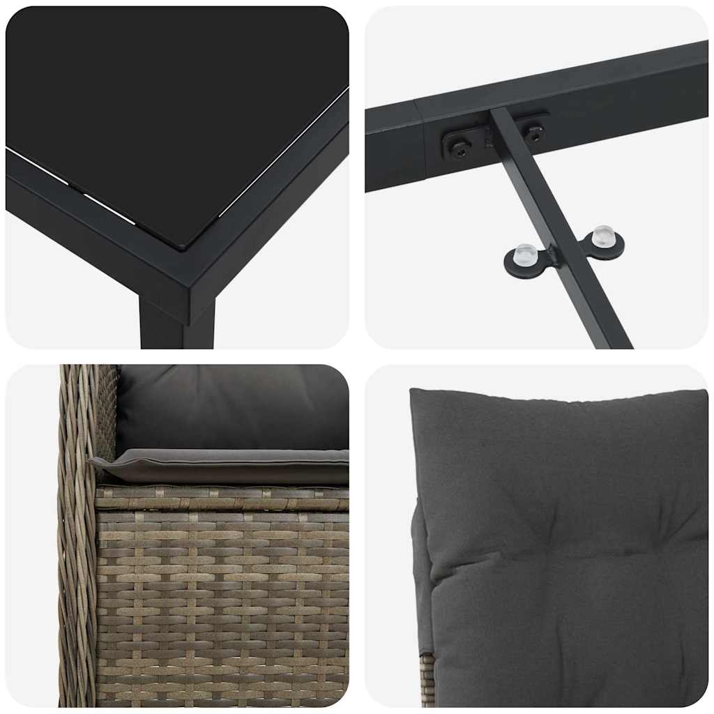 Garten Essgruppe mit Kissen 3 pcs Grau Poly Rattan