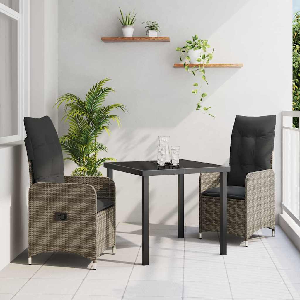 Garten Essgruppe mit Kissen 3 pcs Grau Poly Rattan
