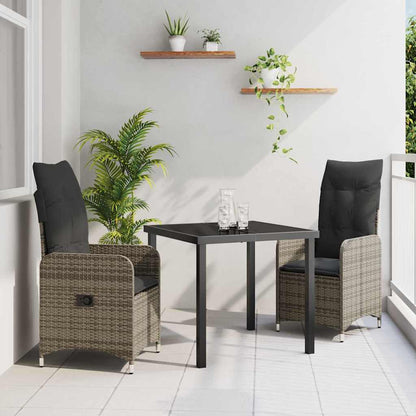 Garten Essgruppe mit Kissen 3 pcs Grau Poly Rattan