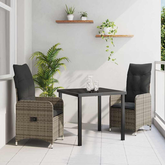 Garten Essgruppe mit Kissen 3 pcs Grau Poly Rattan