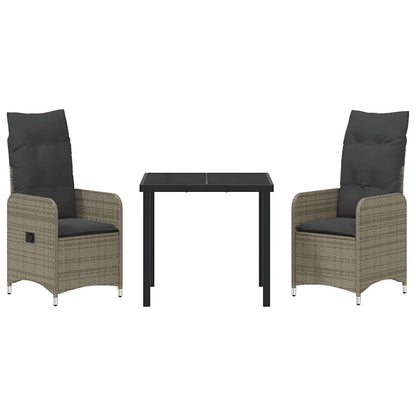 Garten Essgruppe mit Kissen 3 pcs Grau Poly Rattan