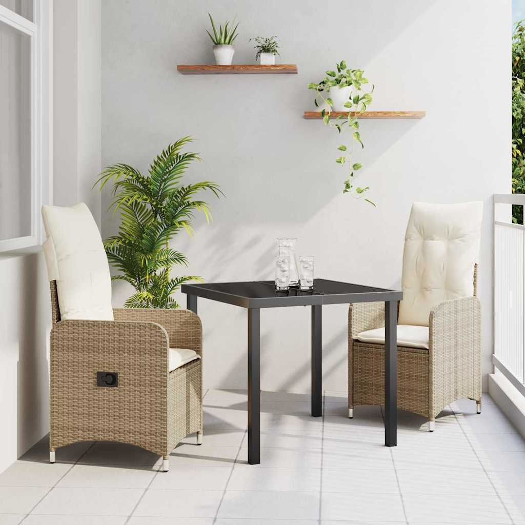 Garten Essgruppe mit Kissen 3 pcs Beige Poly Rattan