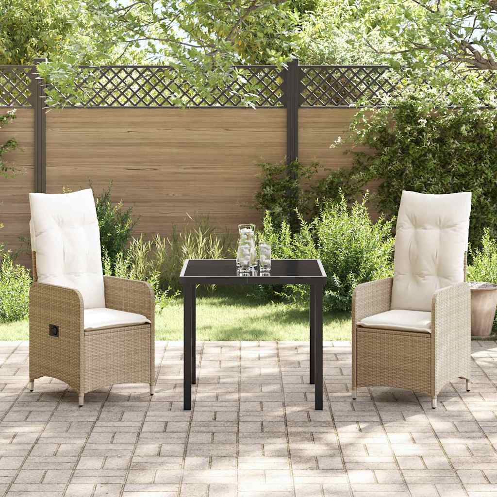 Garten Essgruppe mit Kissen 3 pcs Beige Poly Rattan
