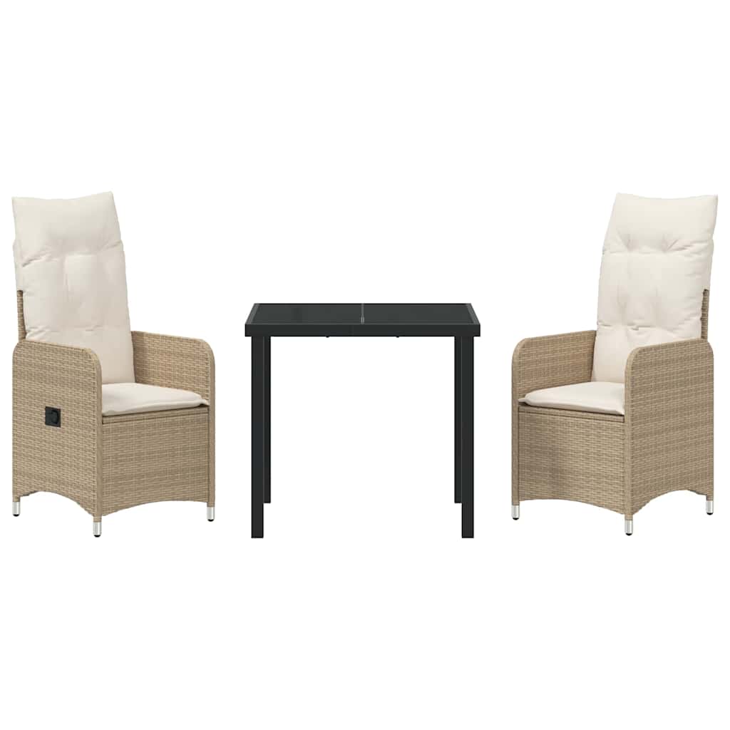 Garten Essgruppe mit Kissen 3 pcs Beige Poly Rattan