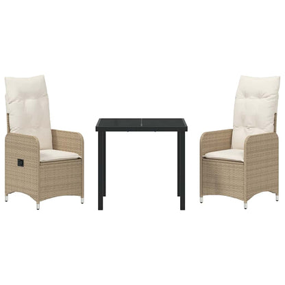 Garten Essgruppe mit Kissen 3 pcs Beige Poly Rattan