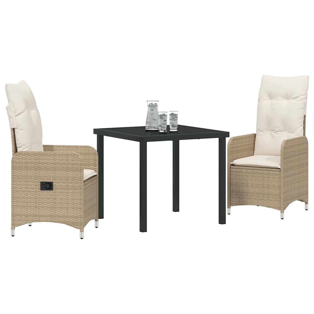 Garten Essgruppe mit Kissen 3 pcs Beige Poly Rattan