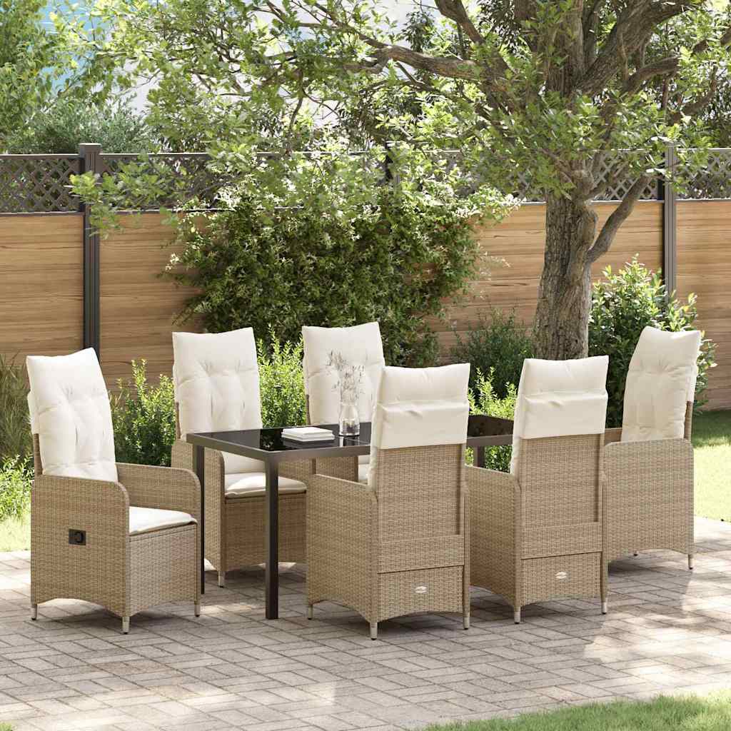Garten Essgruppe mit Kissen 7 pcs Beige Poly Rattan