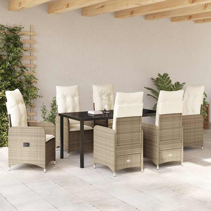 Garten Essgruppe mit Kissen 7 pcs Beige Poly Rattan
