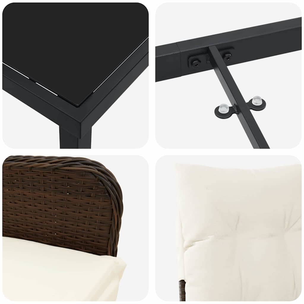 Garten Essgruppe mit Kissen 3 pcs Braun Poly Rattan