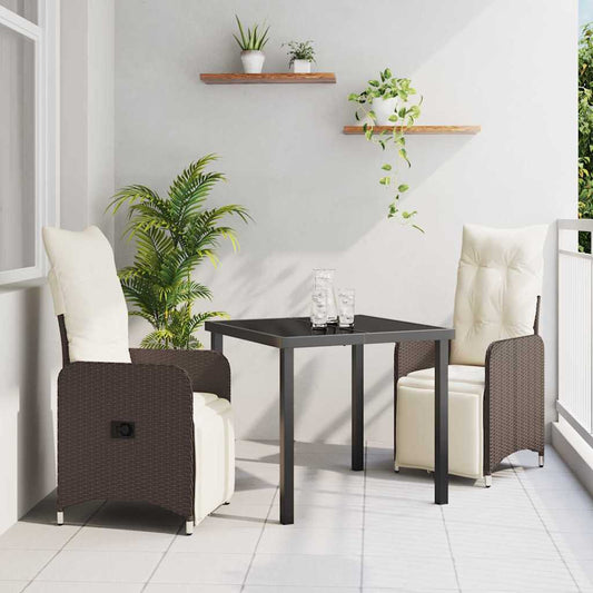 Garten Essgruppe mit Kissen 3 pcs Braun Poly Rattan