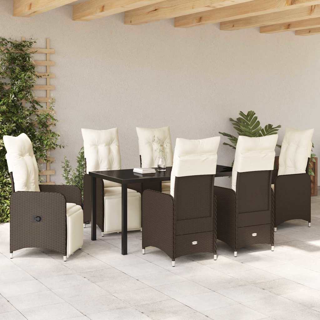 Garten Essgruppe mit Kissen 7 pcs Braun Poly Rattan