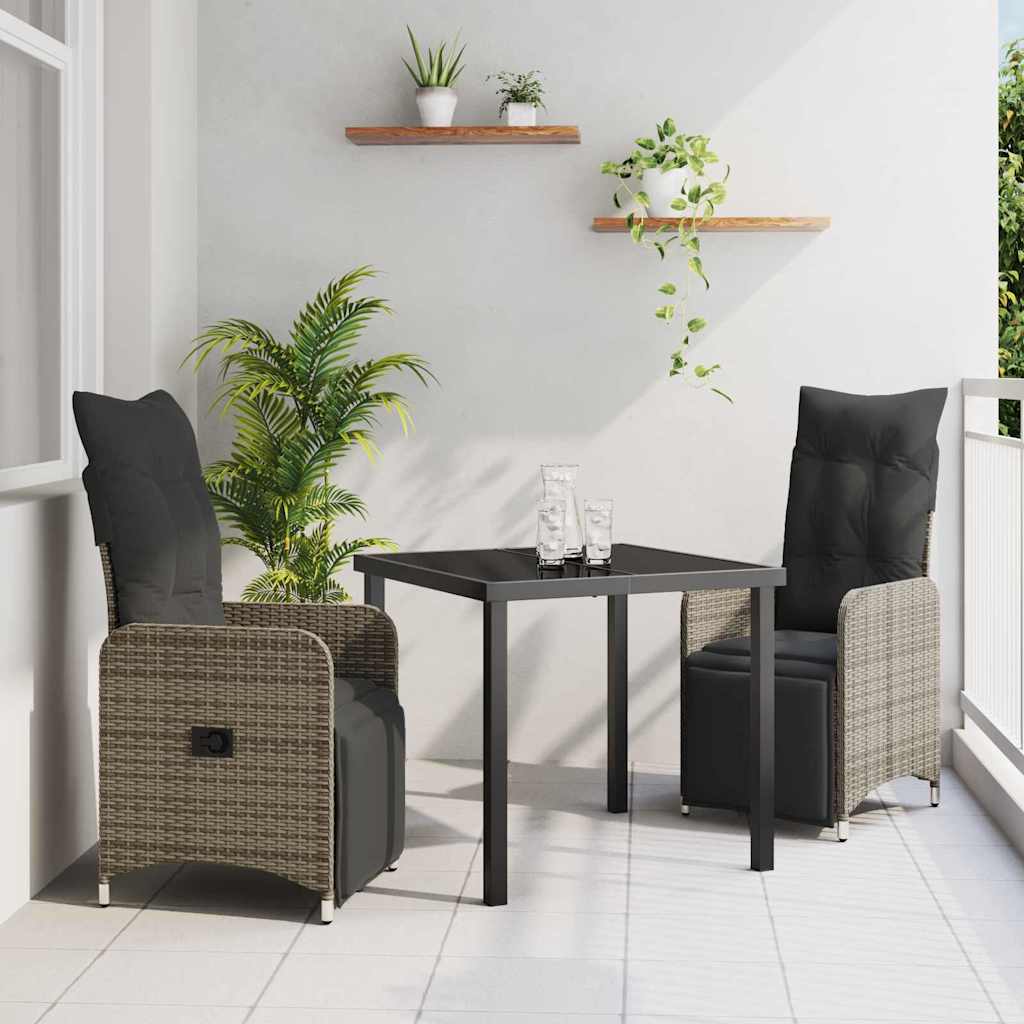 Garten Essgruppe mit Kissen 3 pcs Grau Poly Rattan