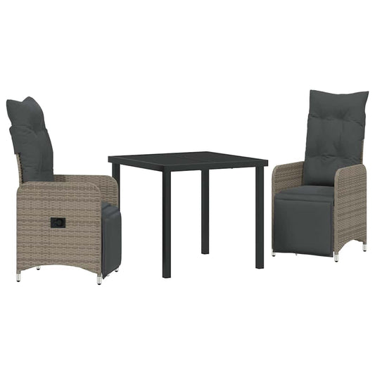 Garten Essgruppe mit Kissen 3 pcs Grau Poly Rattan