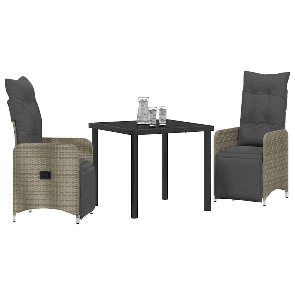 Garten Essgruppe mit Kissen 3 pcs Grau Poly Rattan