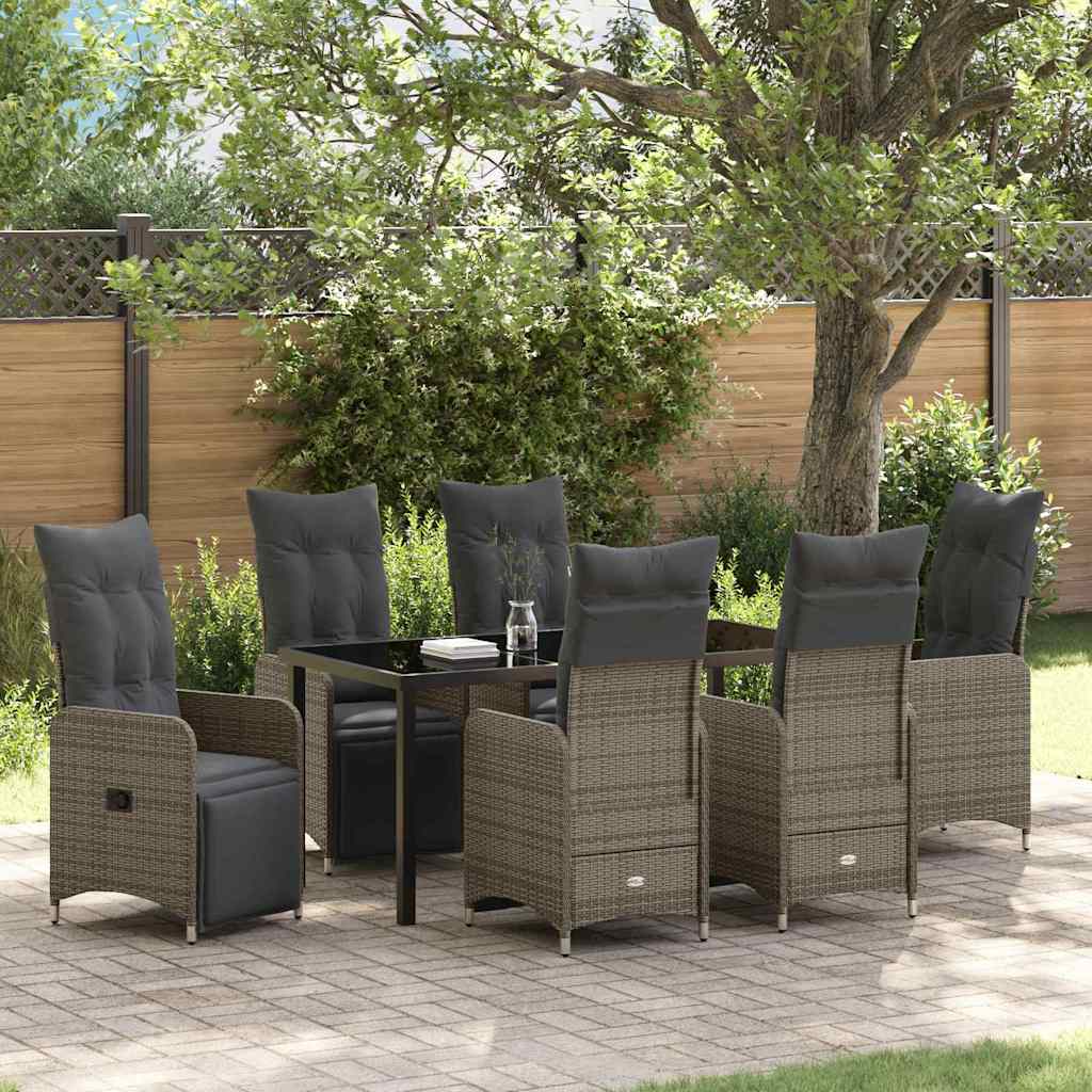 Garten Essgruppe mit Kissen 7 pcs Grau Poly Rattan
