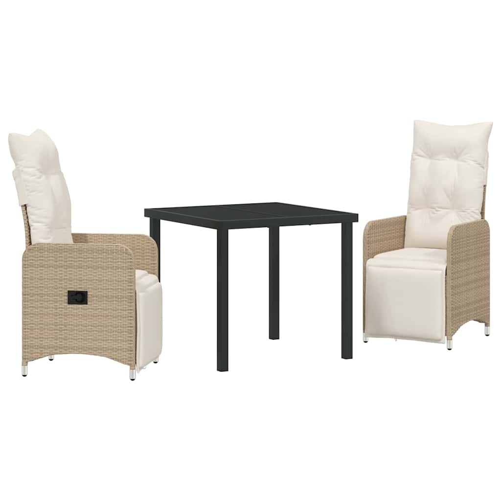 Garten Essgruppe mit Kissen 3 pcs Beige Poly Rattan