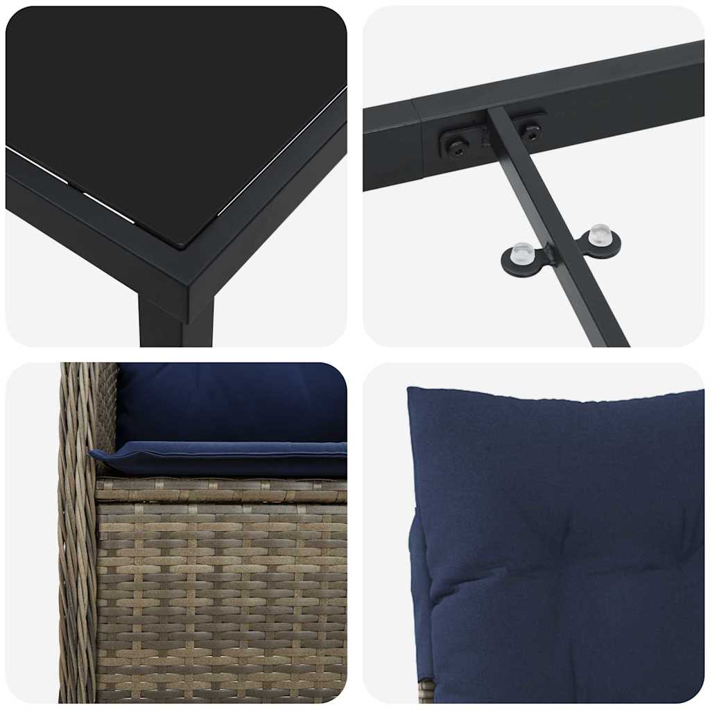 Garten Essgruppe 3 pcs Grau Poly-Rattan