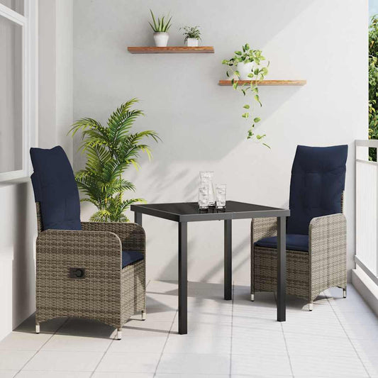 Garten Essgruppe 3 pcs Grau Poly-Rattan