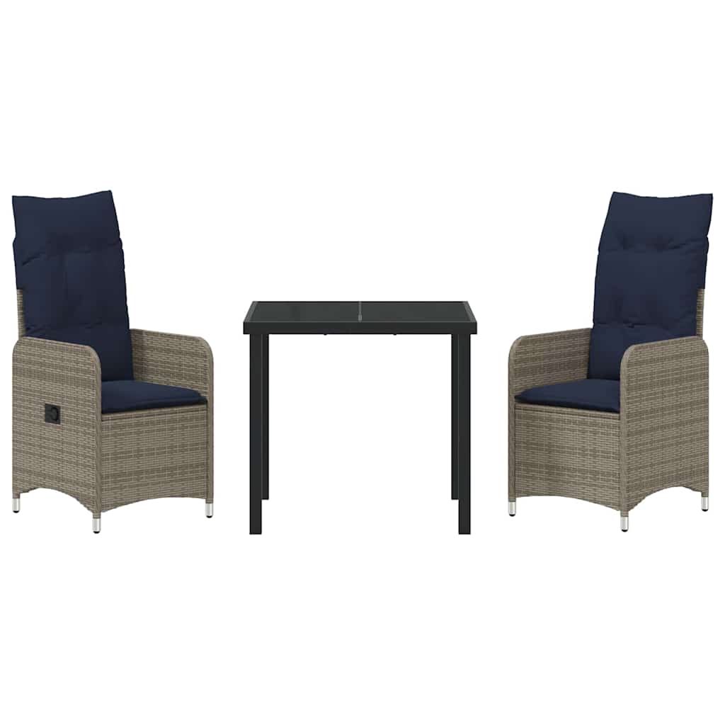 Garten Essgruppe 3 pcs Grau Poly-Rattan