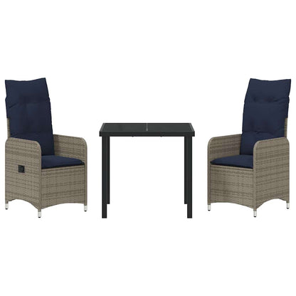 Garten Essgruppe 3 pcs Grau Poly-Rattan