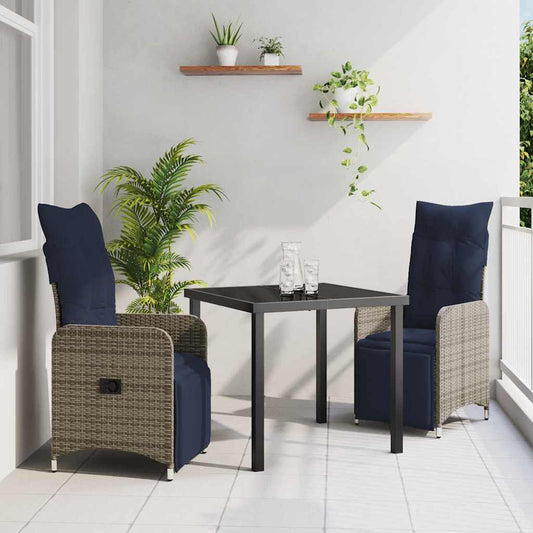 Garten Essgruppe 3 pcs Grau Poly-Rattan