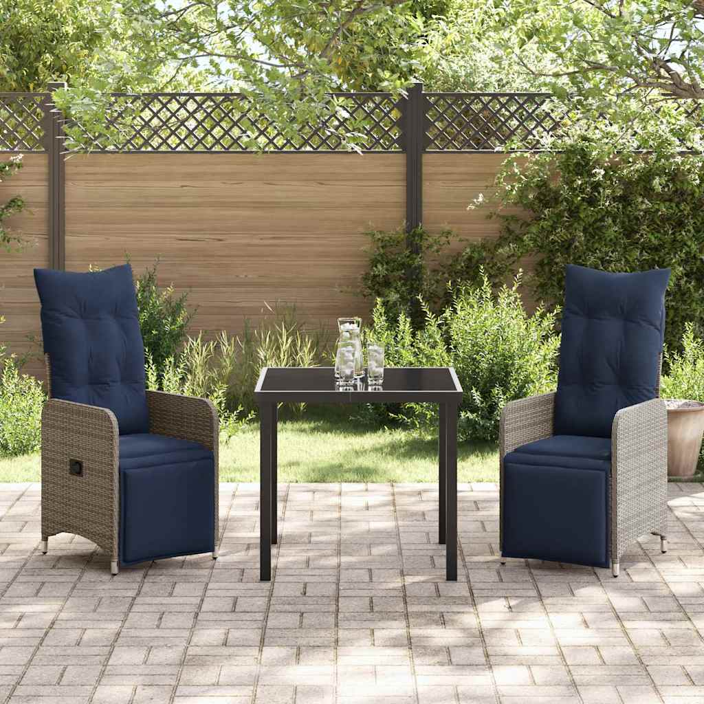 Garten Essgruppe 3 pcs Grau Poly-Rattan