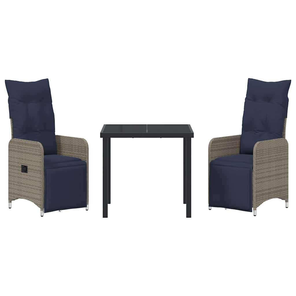 Garten Essgruppe 3 pcs Grau Poly-Rattan