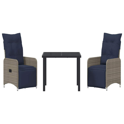 Garten Essgruppe 3 pcs Grau Poly-Rattan