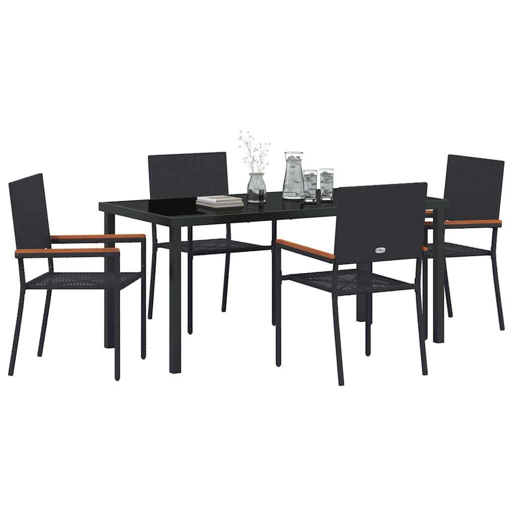 Garten Essgruppe 5 pcs Schwarz Poly Rattan