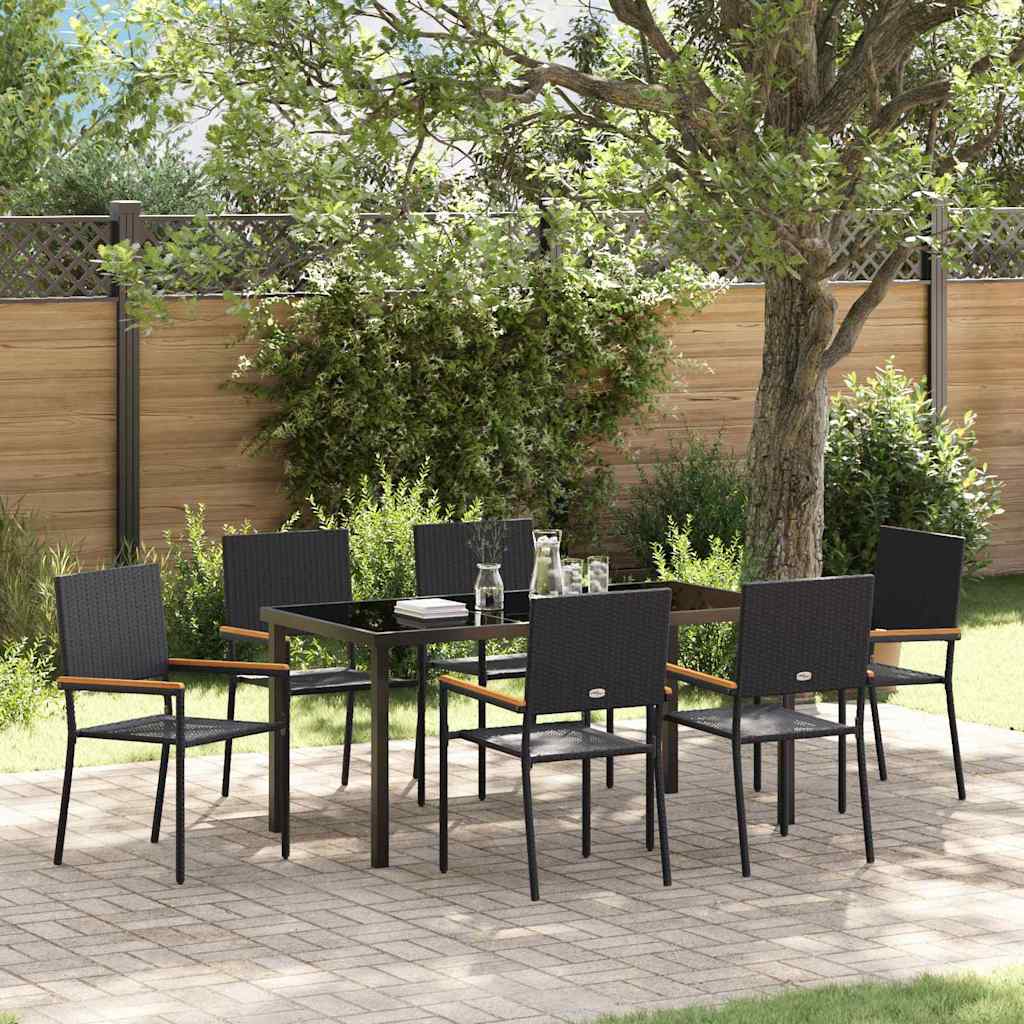Garten Essgruppe 7 pcs Schwarz Poly Rattan