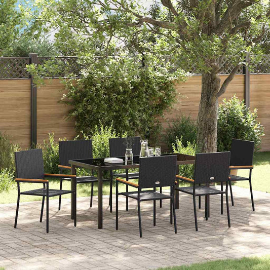 Garten Essgruppe 7 pcs Schwarz Poly Rattan