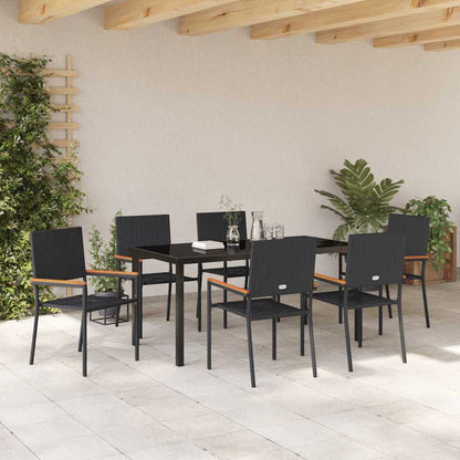 Garten Essgruppe 7 pcs Schwarz Poly Rattan