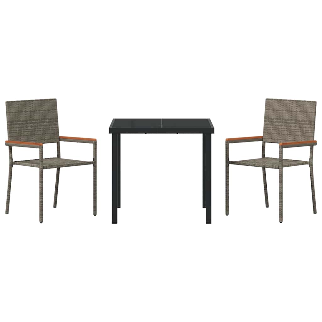 Garten Essgruppe 3 pcs Grau Poly Rattan