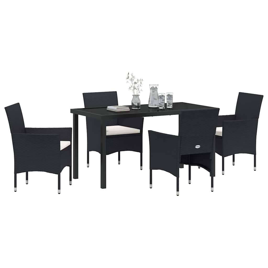 Garten Essgruppe mit Kissen 5 pcs Schwarz Poly Rattan