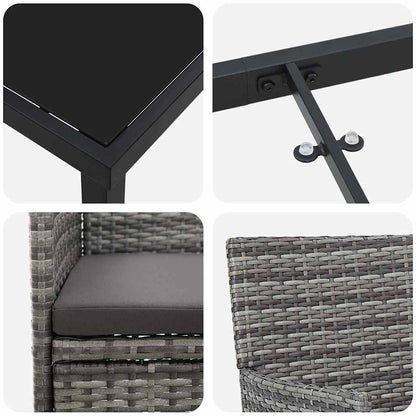 Garten Essgruppe mit Kissen 3 pcs Grau Poly Rattan