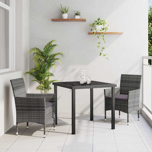 Garten Essgruppe mit Kissen 3 pcs Grau Poly Rattan
