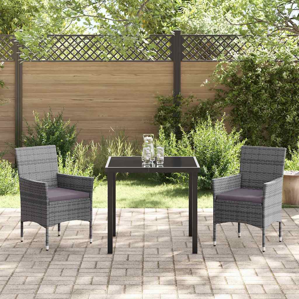 Garten Essgruppe mit Kissen 3 pcs Grau Poly Rattan