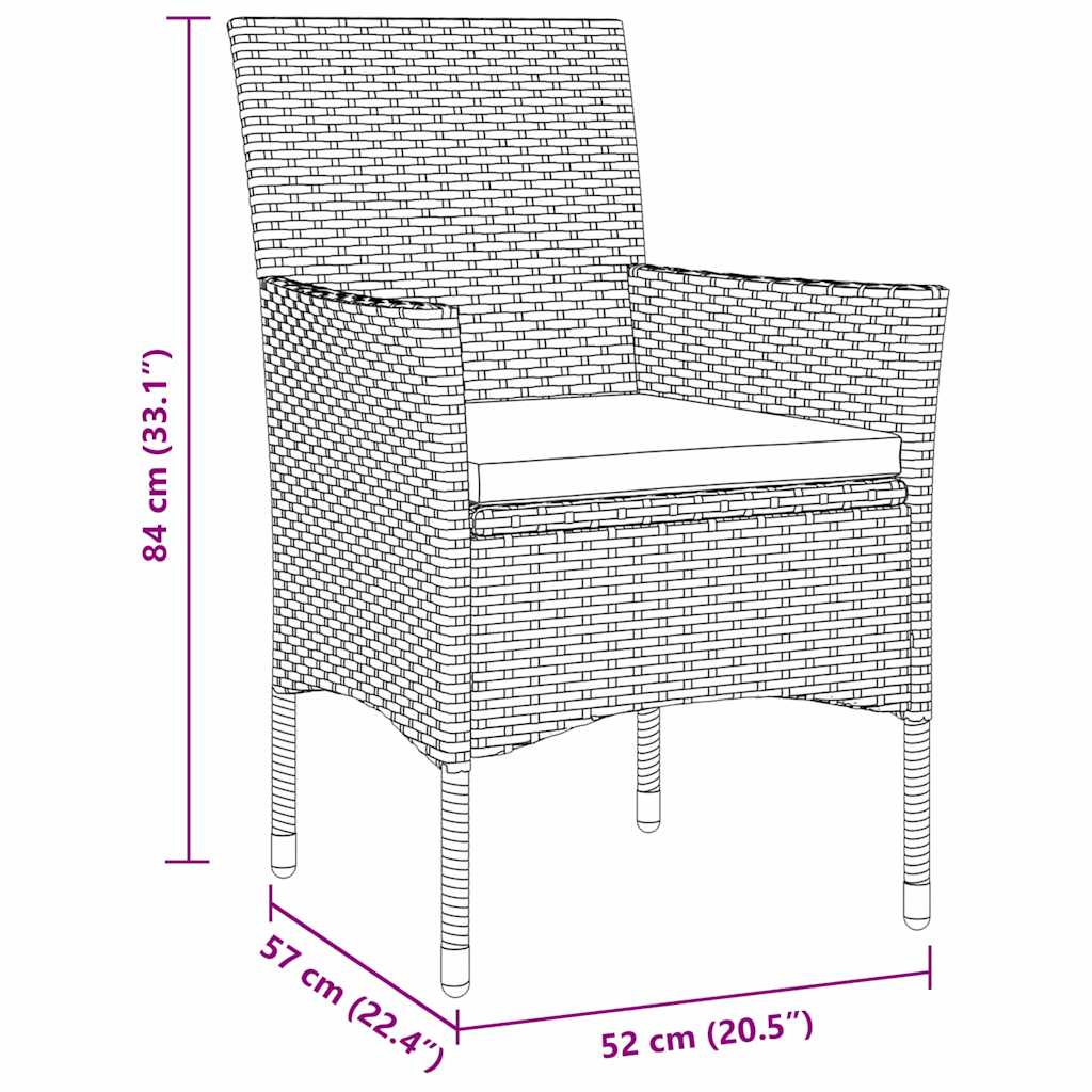 Garten Essgruppe mit Kissen 3 pcs Grau Poly Rattan