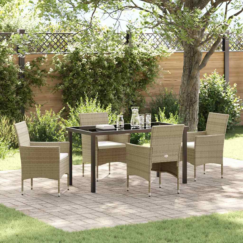 Garten Essgruppe mit Kissen 5 pcs Beige Poly Rattan